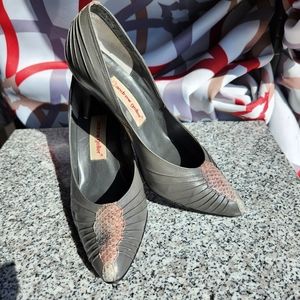 Andrew Geller Vintage Grey Genuine Snakeskin Heels Shoes Size 7-1/2B